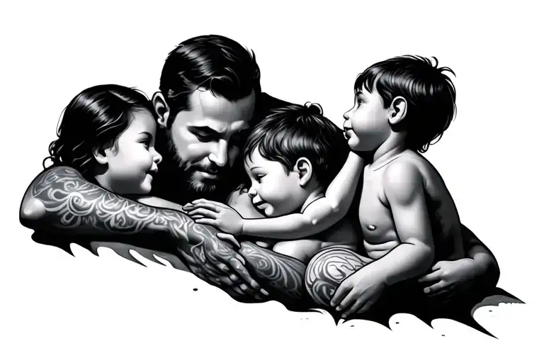 Father Rip Tatoo A Live Mother And 2 Boy Kid