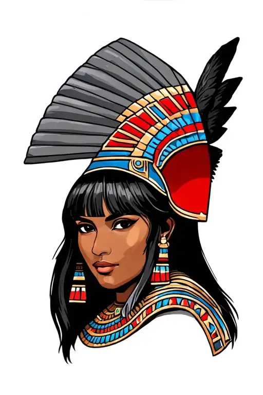 Egyptian With Brown Skin And Black Straight Hair And Bangs And Traditional Helmet