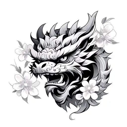 Male Shisa With Cherry Blossoms