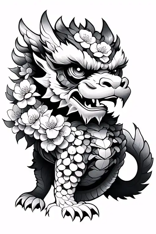 Male Shisa With Cherry Blossoms