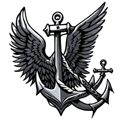 Archangel Wings Tribal With Anchor Intertwined