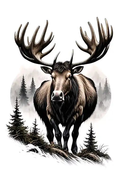 Realistic Moose Misty Forest