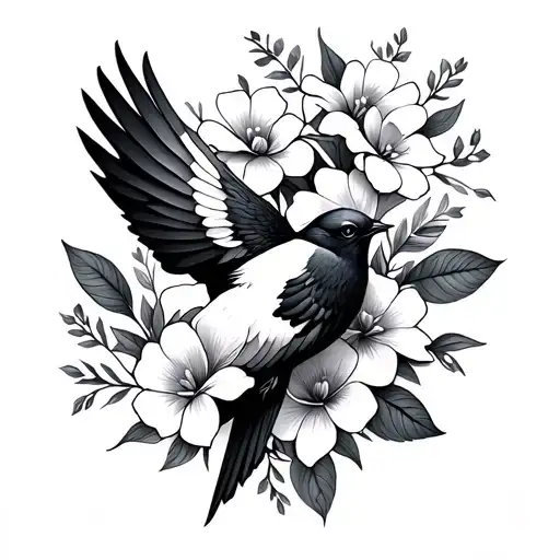 Bird With Flowers Symbol Of Deces