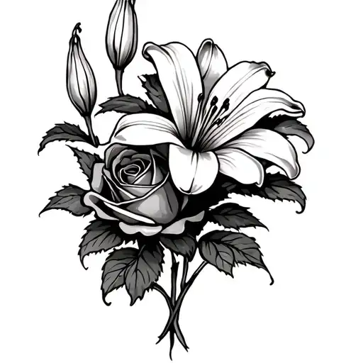 A Rose And A Lily Flower