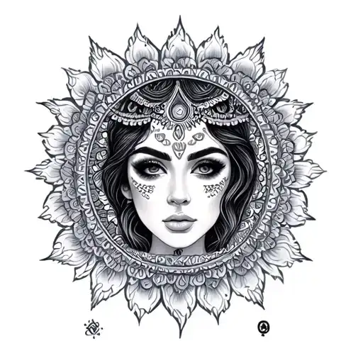 Woman's Face And Dark Mandala Design Incorporating