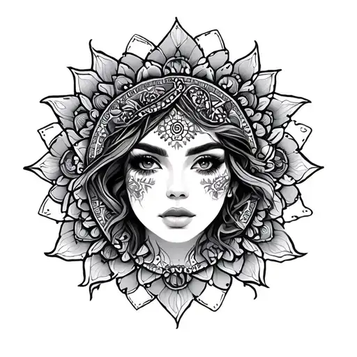Woman's Face And Dark Mandala Design Incorporating Cover Up