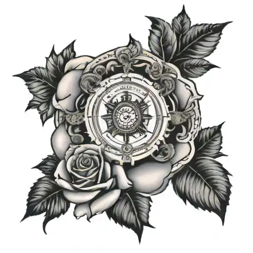 A Rose Surrounded By A Versace Symbol And A Compass On Top Of The Rose With A Marine Background