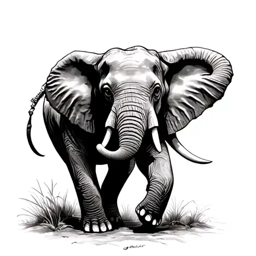 Elephant Walking Rough Sketch Half Sleeve Tattoo Design