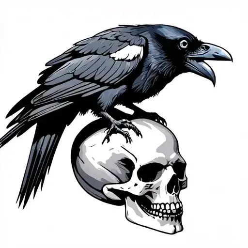 Gothic Raven Perched On A Skull