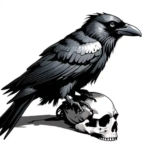 Gothic Raven Perched On A Skull