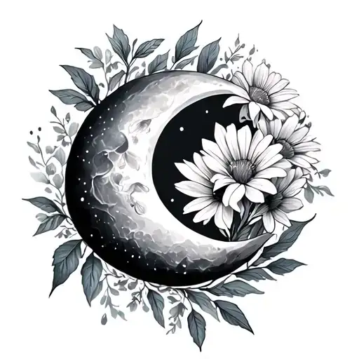 Crescent Moon With Wildflowers