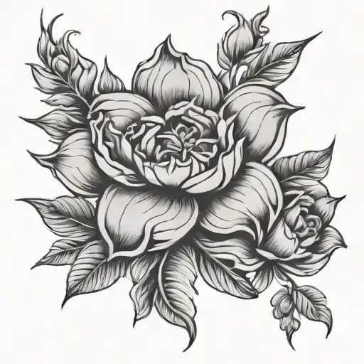 Black Work Flower Tattoo Design