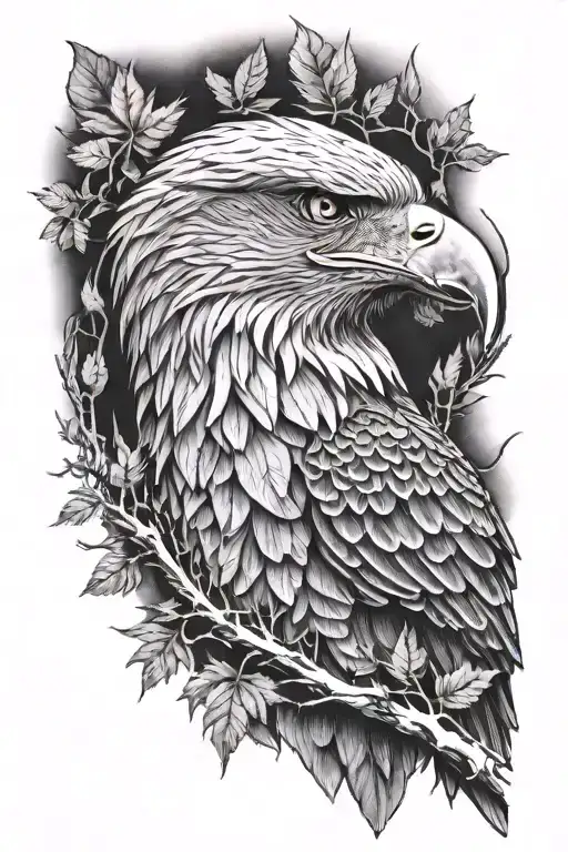 A Realistic Portrait Of A Eagle In The Forrest Themed Half Sleeve