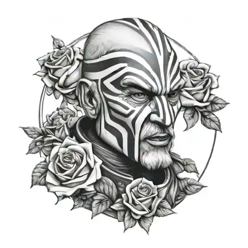 A Portrait Of Captain Rex In A Realistic Black-grey Style Surrounded By Roses