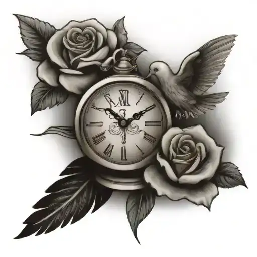 Christian Cross Roses Clock Dove Clouds