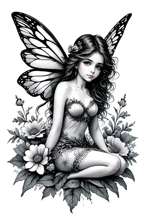 Fairy Sitting In Flowers