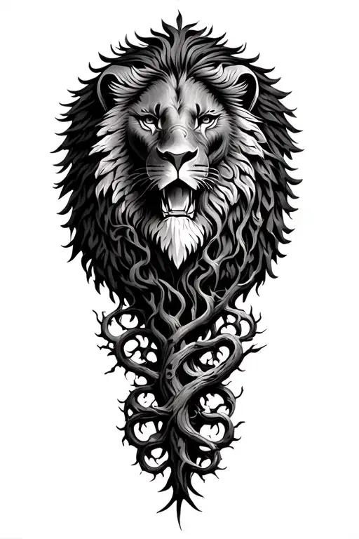 Tree Of Life Oak Tree Intertwined Traces Of Lion Head And Balkan Eagle Flying