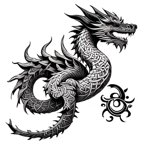 Quetzalcoatl With The Celtic Dragon In The Same Tatoo With Both Celtic And Aztec Symbols Intertwined