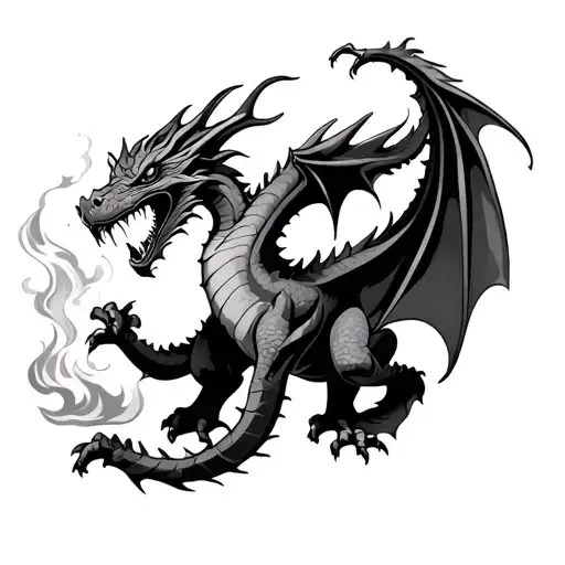 Dragon Seen From The Top Spitting Fire