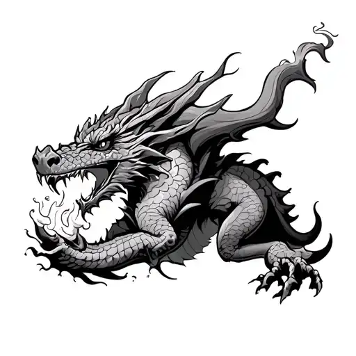 Dragon Seen From The Top Spitting Fire