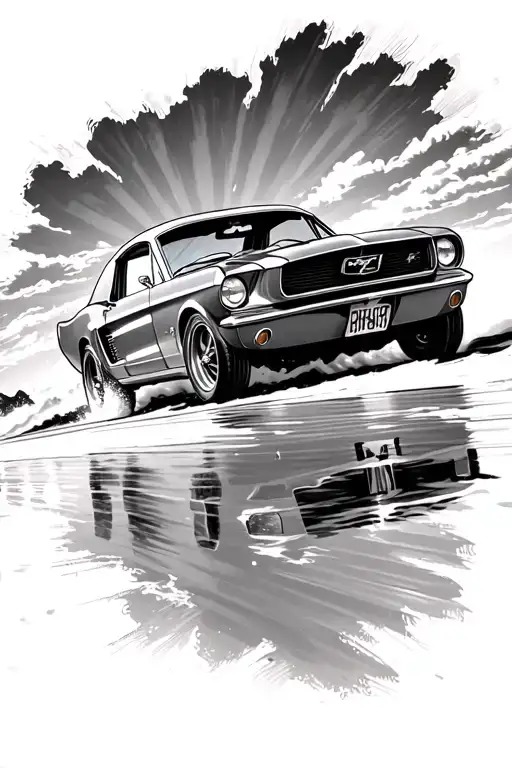 Classic Ford Mustang Driving Away Into Sunset