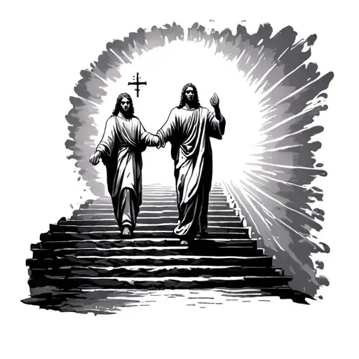 Walking Towards Jesus With Light And Stairs