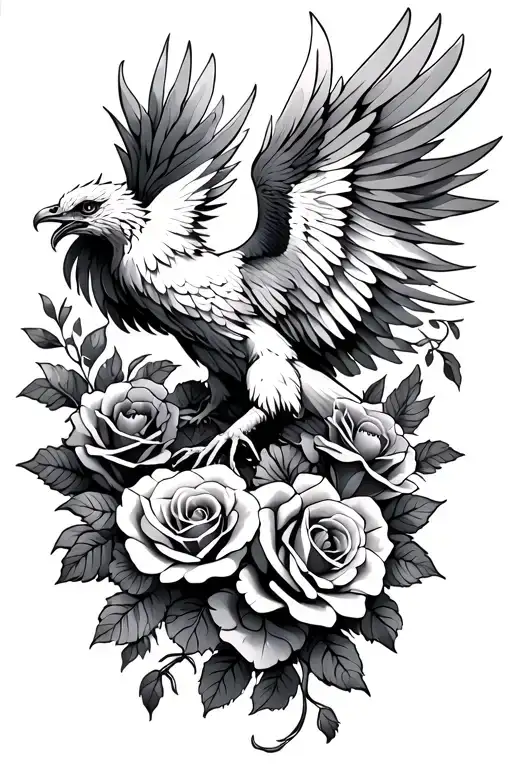 Phoenix With Violets And Roses