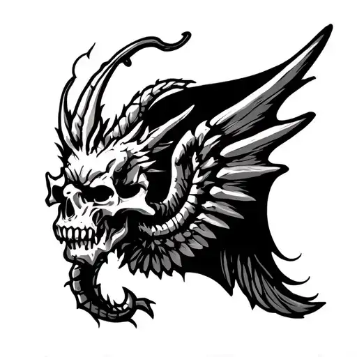 Pirate Flag Symbol With Dragon Wing Going Throw It