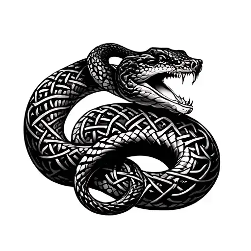 Snake Biting Its Own Tail Using Celtic Knots Weaving