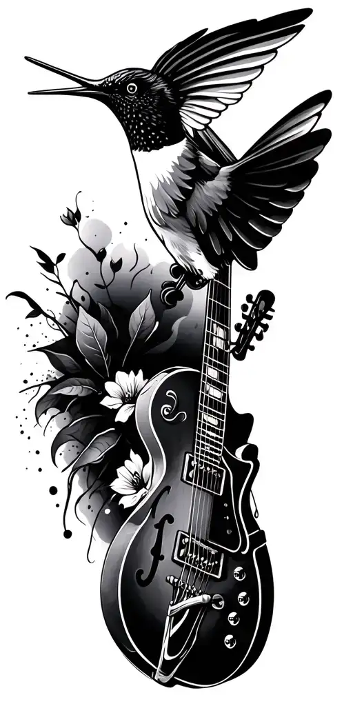 Music Sleeve Inspired Tattoo Featuring Gibson Hummingbird