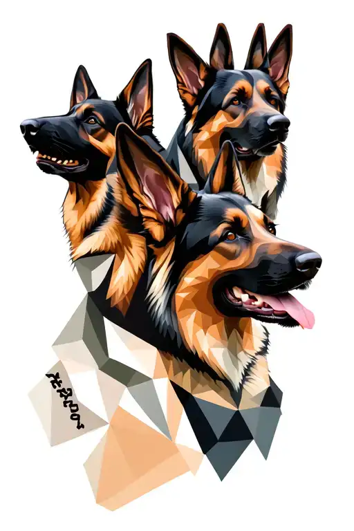 Four German Shepherd Heads With Geometric Design Incorporating