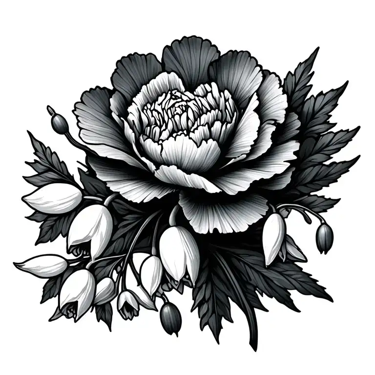 Tattoo With Carnation And Snowdrops Together