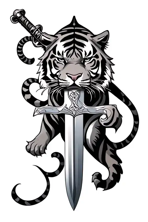 Tiger Cross Sword Intertwined