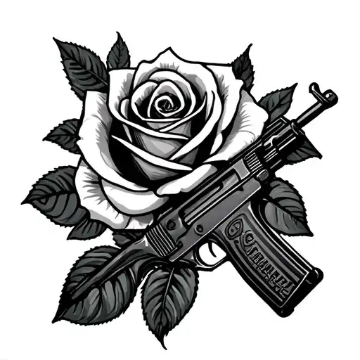 Money Rose Ak47 Outline Drawing