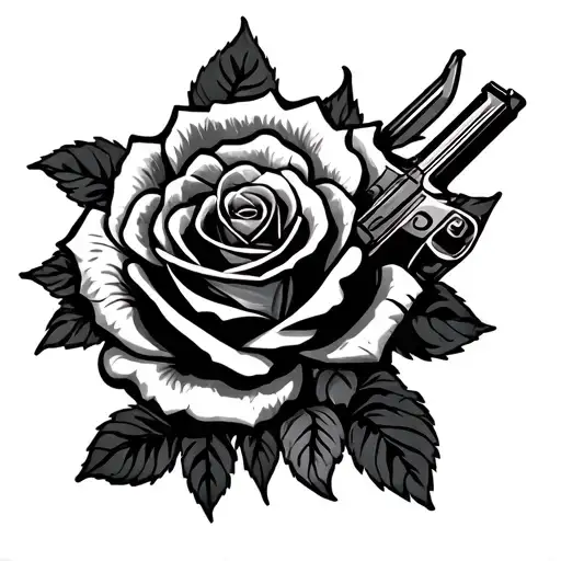 Money Roses Ak47 Outline Drawing Tattoo Design Combining
