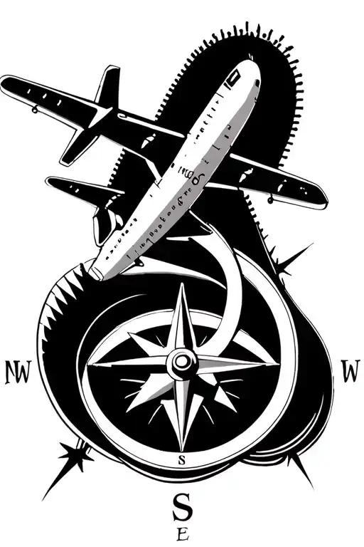 Airplane And Compass Rose Intertwined