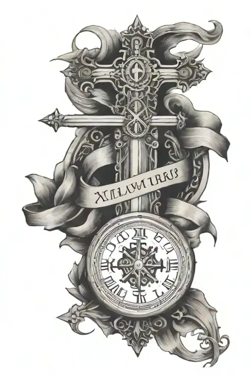Roman Numeral And Cross Tattoo Design Featuring Bible Verse