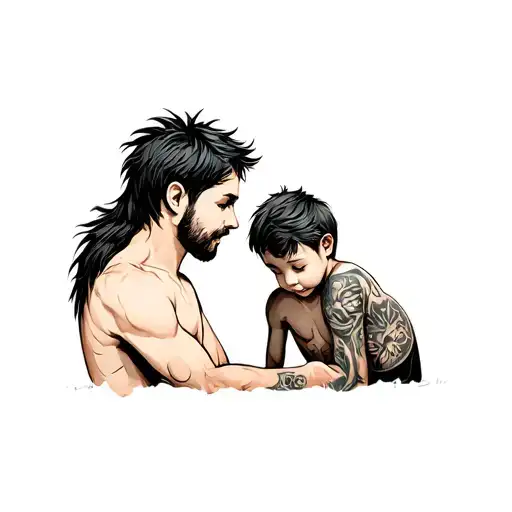 Father And Son With Animal