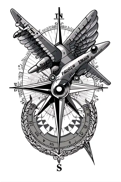 Airplane And Compass Rose