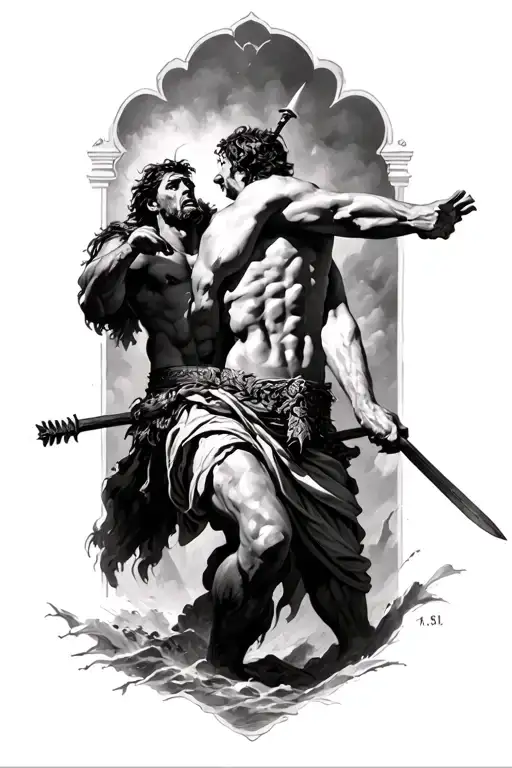 David And Goliath In Battle