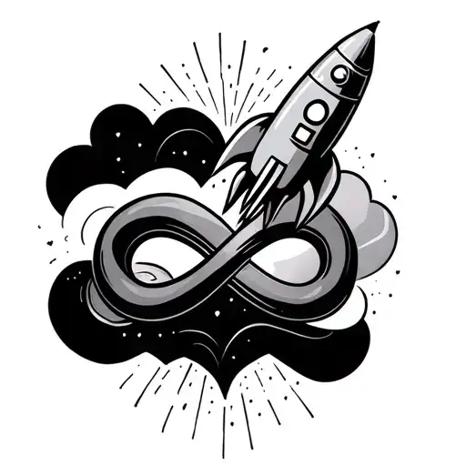 An Infinity Sign With A Heart And A Rocket As Part Of The Drawing On Top Of A Rainbow Color Palette