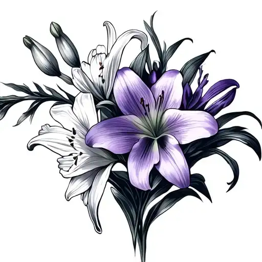 Lily And Violet And Narcissus Flower Bouquet