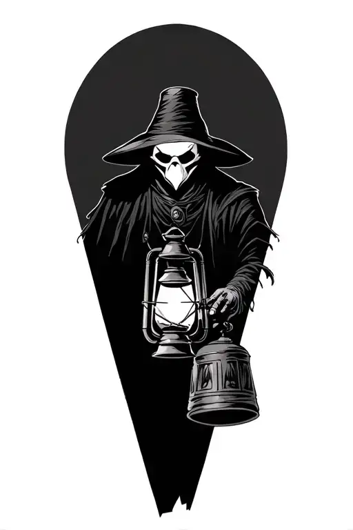 Plague Doctor Holding A Lantern Upper Body Only Emphasis On Face