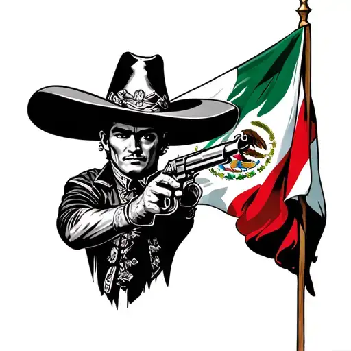 Mexican Charro With Gun And Mexico Flag