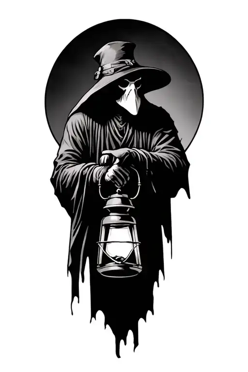 Plague Doctor Holding A Lantern Upper Body Only Side Profile