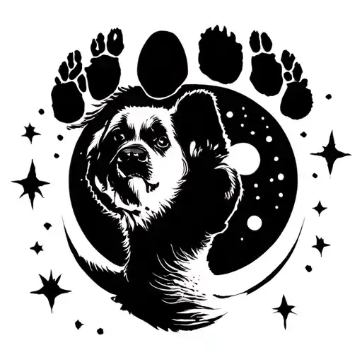 Dog Footprint And A Moon Surrounded