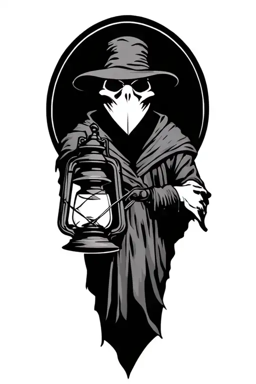Plague Doctor Holding A Lantern Upper Body Only Side Profile Longer Nose
