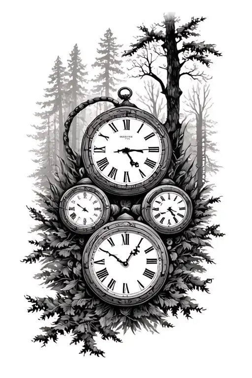 4 Clocks In Forest Scene