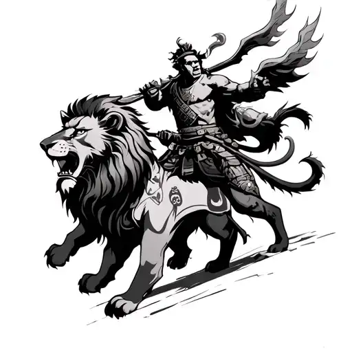 Lion With Japannese Soldier With God And Devil Fighting