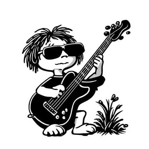 Woodstock From Snoopy Wearing Sunglasses While Holding A Bass Guitar